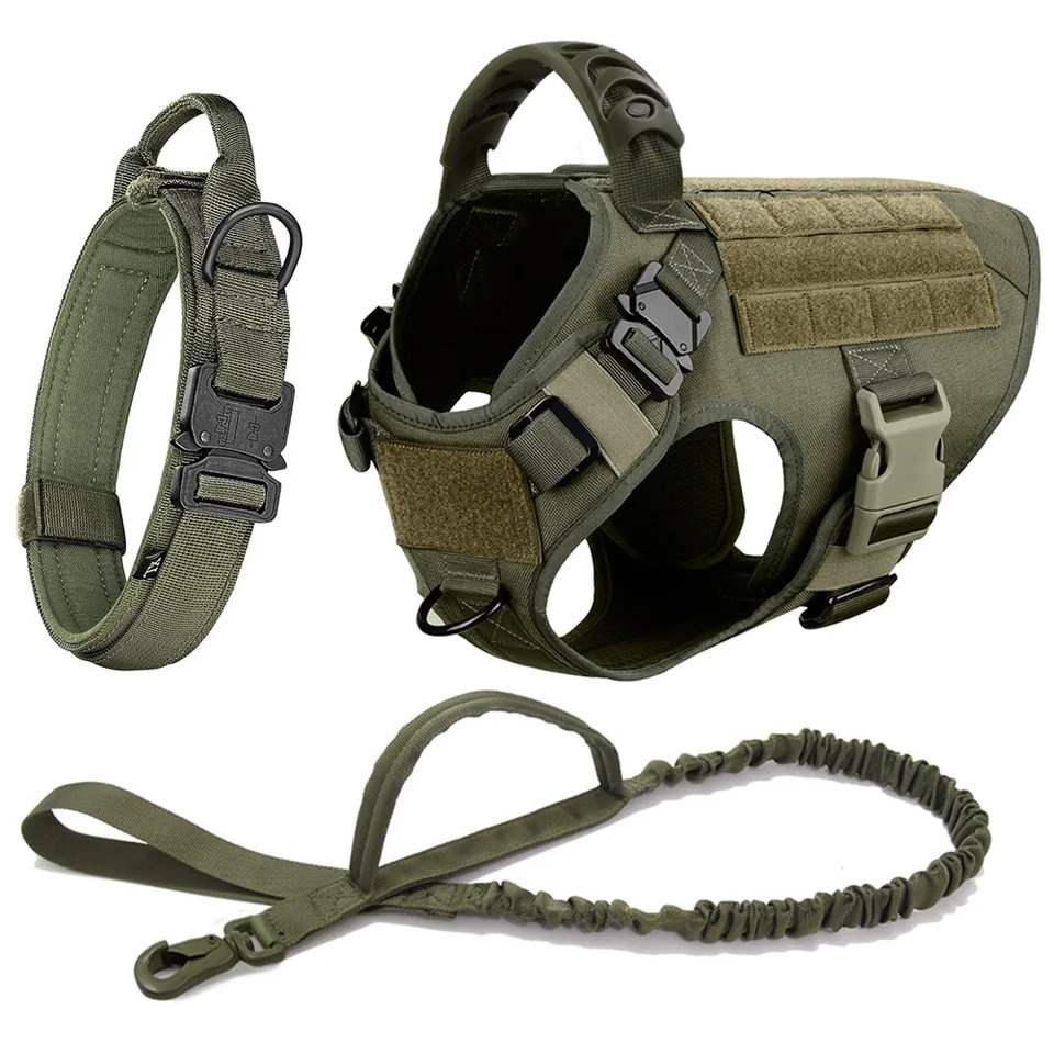 Tactical Dog Harness Leash Collar Set Large Pet German Shepherd Malinois Training Harnesses Walking Vest For Medium Large Dogs 250213
