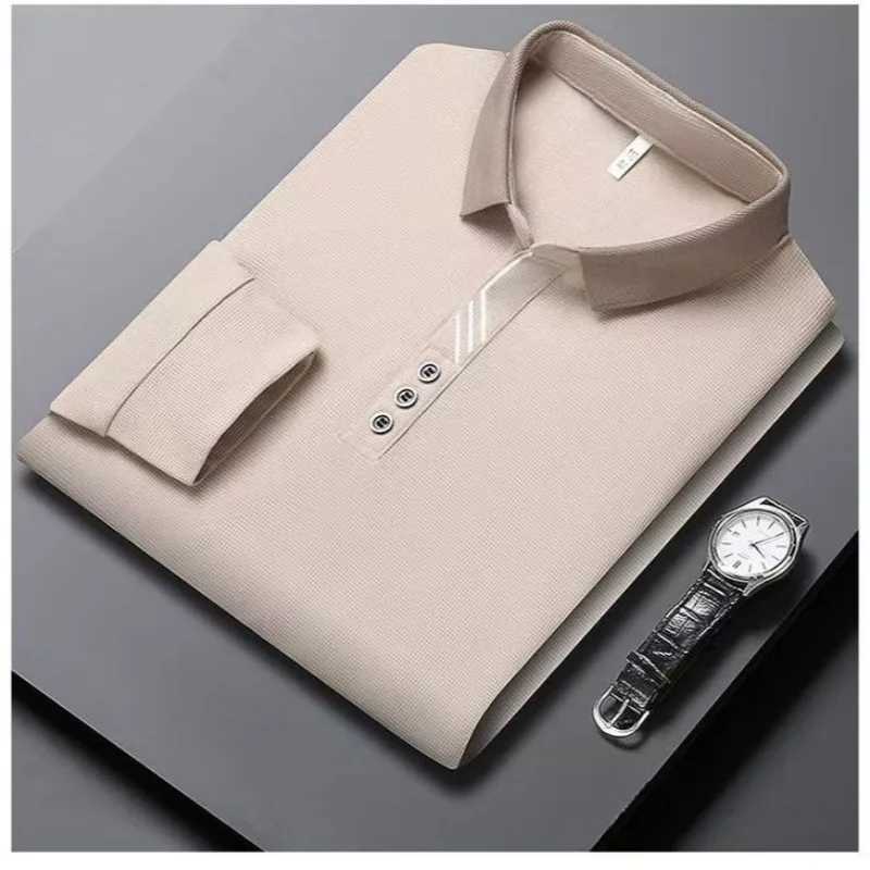 2024 Cotton Long Sleeved M-4XL Autumn and Winter Fashion Brand Lapel Shirt Mens Youth Warm Polo Shirt Top Simple Collar T-shi X250213