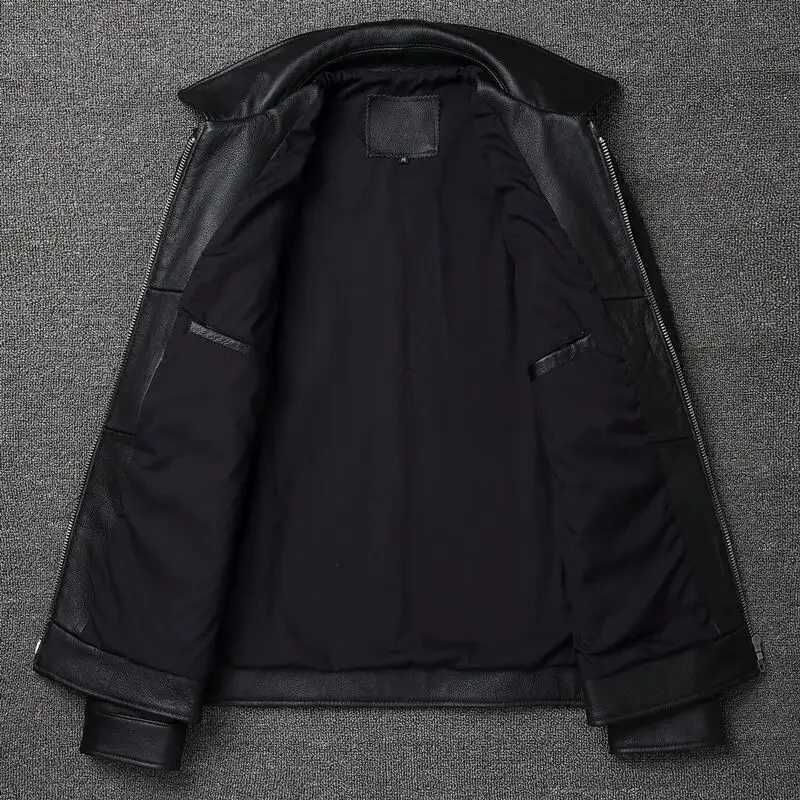 Mens Classic Pure Cowhide Multi-pocket Winter Motorcycle Style Plus Size Leather Jacket X250213
