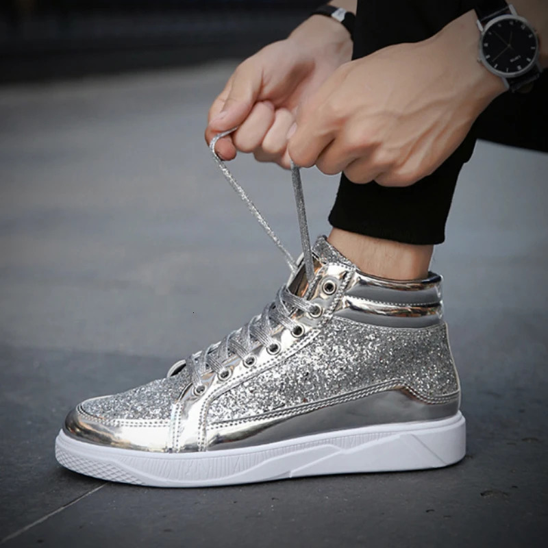 Man High Top Sneakers Glitter Men Ankle Boots Fashion Non-slip Casual Shoes High Quality Hip Hop Men Boots 2024 250221
