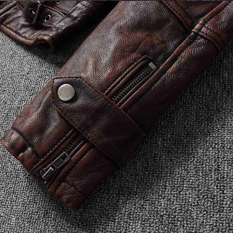 Top layer Cow Oversized Leather Jacket Red-Brown American retro Motorcycle Style Color Distressed High Sense Coat X250213