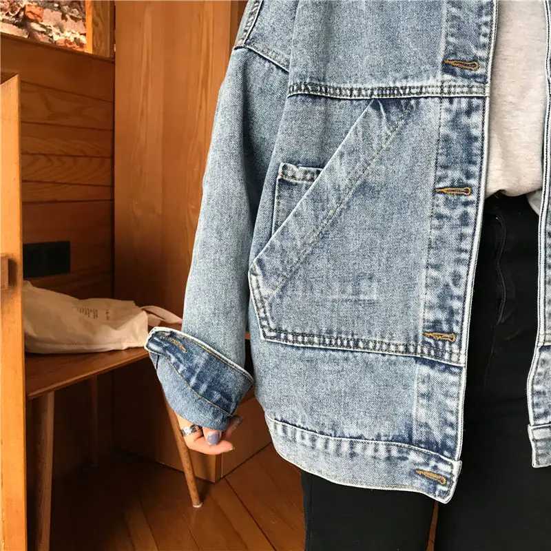 Basic Jackets Women Vintage Simple Spring Chic Denim Korean College Style Girls Jacket Stylish Turn-down Collar Ladies Outwear X250213