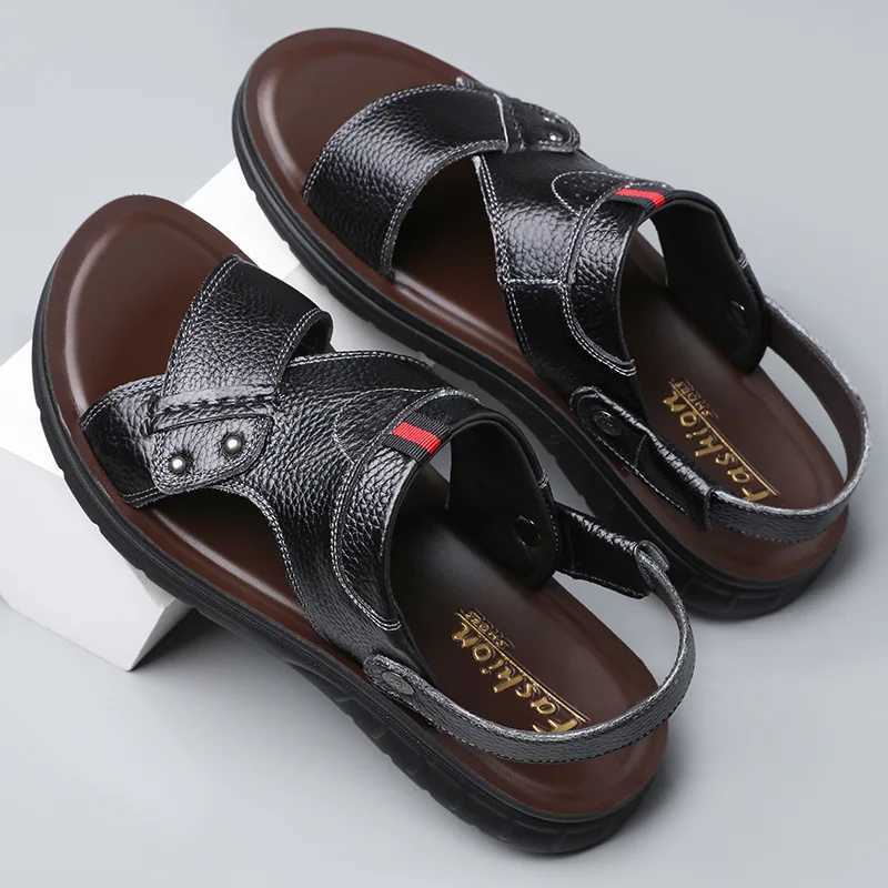 Mens Shoe Big Size 50 Men Leather Sandals Summer Classic Slippers Soft Sandals Men Run Cfortable Outdoor Walking Footwear Y250213