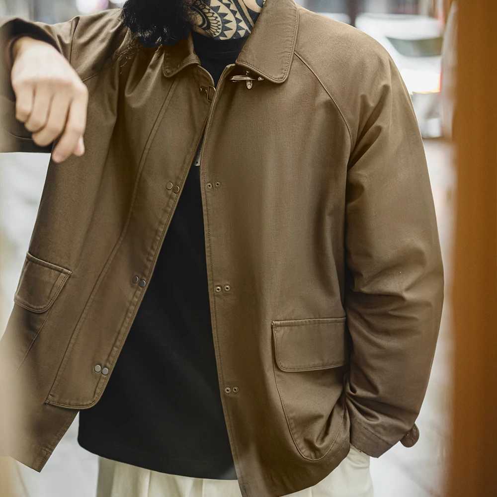 Maden Vintage Firefighter Buckle Heavyweight Jacket Loose Lapel Cotton Canvas Workwear Coat Mens Coffee Outerwear for Autumn X250213