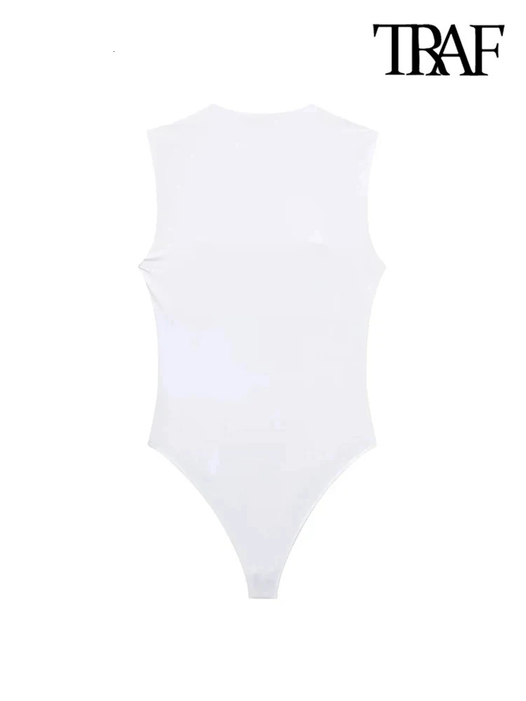 TRAFSkinny Bodysuits for Women Sexy Fashion Square Neck Sleeveless SnapButton Female Playsuits Mujer 250211