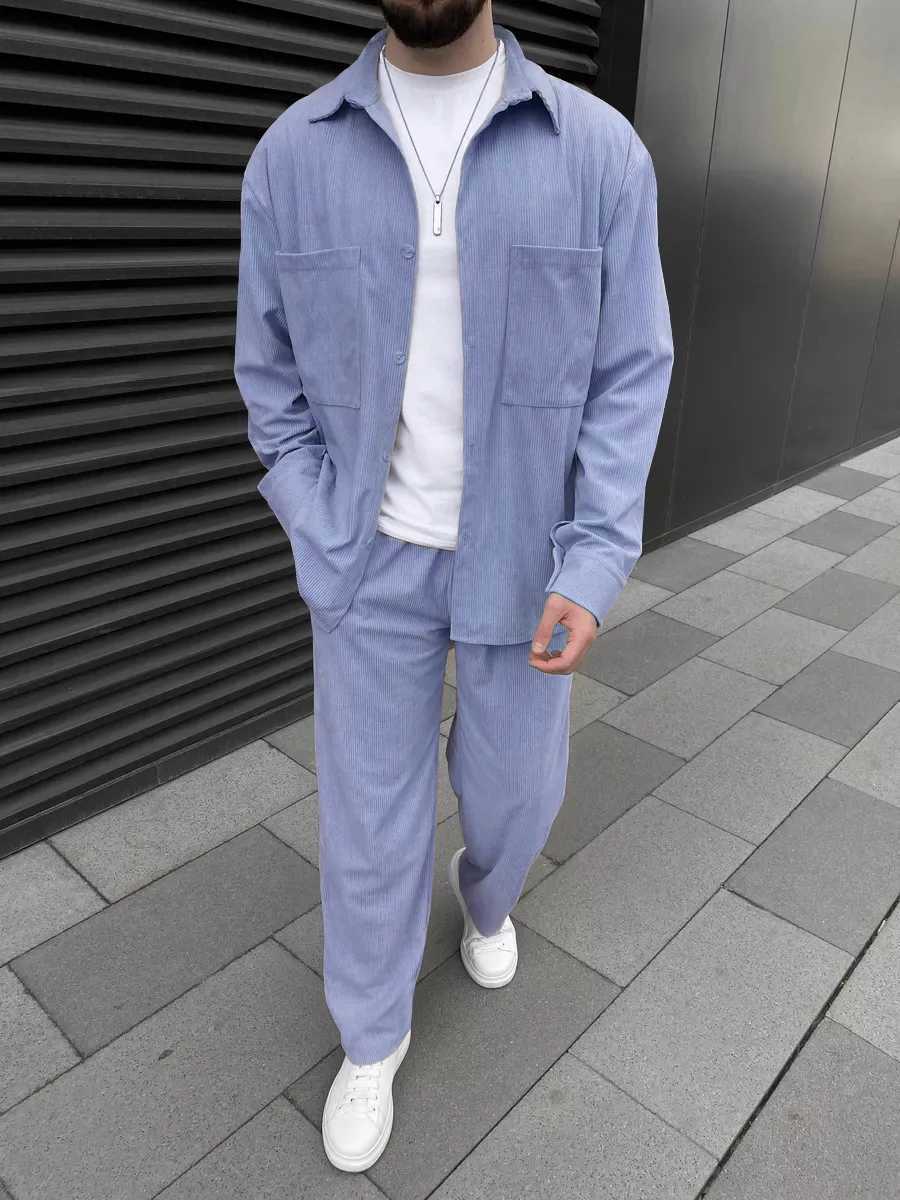 Spring and autumn 2025 new European and American mens corduroy long-sleeve jacket fashion casual and high-quality trousers X250213