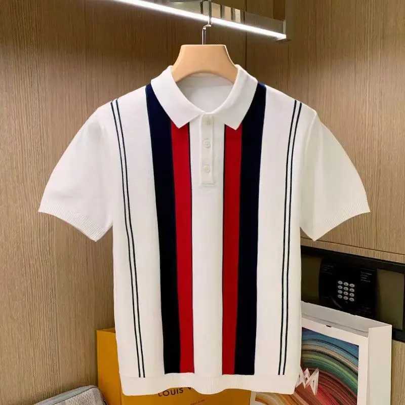 High Quality Summer New Mens Knitting Short Sleeve T-Shirt Men Casual Button Fashion Top Fashion Polo Shirt X250213