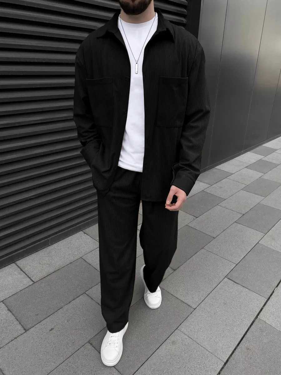 Spring and autumn 2025 new European and American mens corduroy long-sleeve jacket fashion casual and high-quality trousers X250213