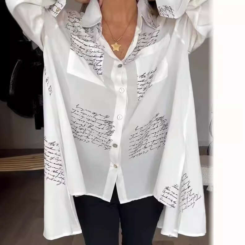 Women's 2025 spring/summer style European and American print loose sexy tailcoat shirt new casual versatile fashion clothing