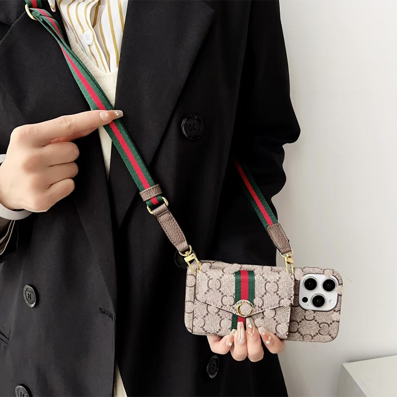 IPhone 16 15 14 13 12 Pro Max Leather Designer 15 14 Plus Men's and Women's with Hanging Rope Phone Wallet Cover Handheld