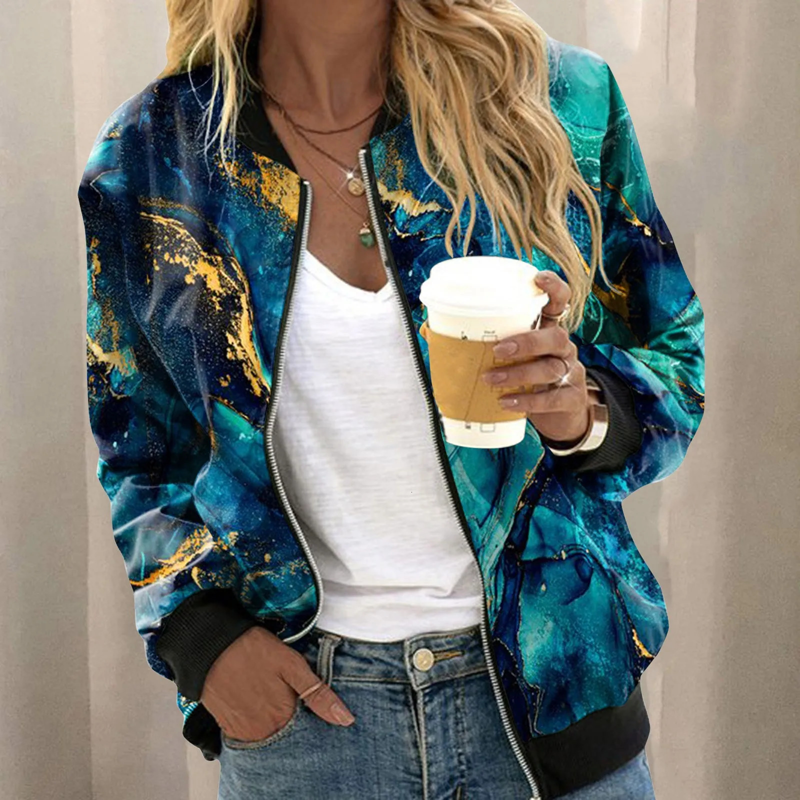 Jackets For Teen Girls Casual Daily Lightweight Zip Up Jacket Floral Print Roupas Femininas Frete 250213