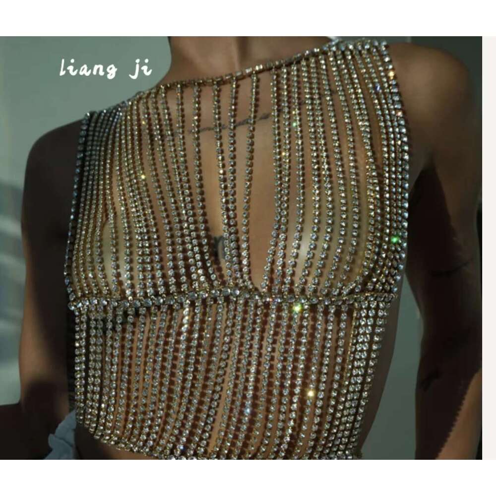 Body Full Rhie Sexy Bra Top Ladies Night Club Party Sparkg Crystal Chest Chain Fine Jewelry Accessories