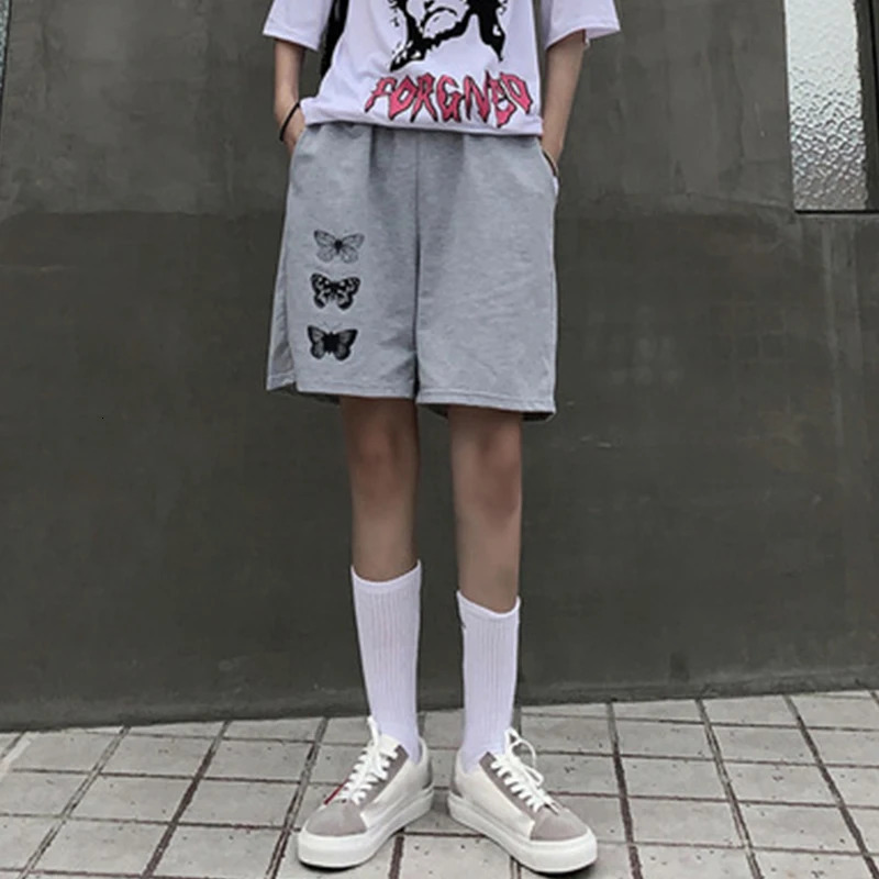 Womens Summer print Shorts Solid Wide-leg Knee-length Harajuku Simple Ins Trendy All-match Students Chic skinny plus size Casual 250210