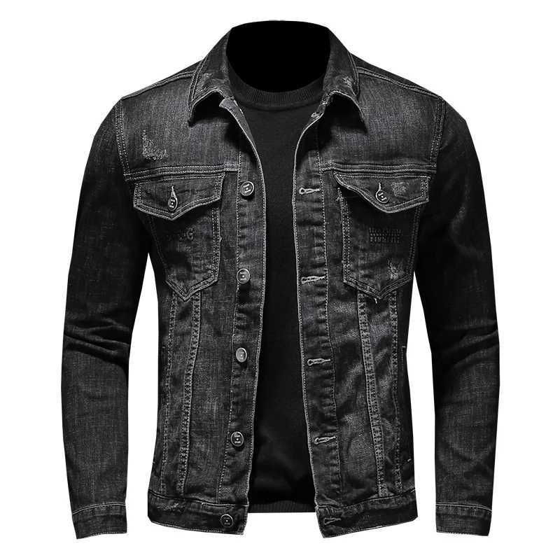Mens Denim Jacket Moto Biker Outerwear Coats Men Jeans Jacket Black Casual Cotton Turn Down Collar Motorcycle Denim Coats Men X250213