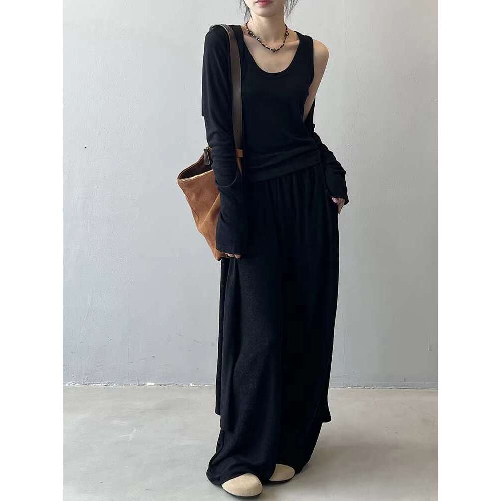 Knitting 3 Piece Set Women Fit Vest Long Sleeve Cardigan Coats Elastic High Waist Pants 2025 Autumn New