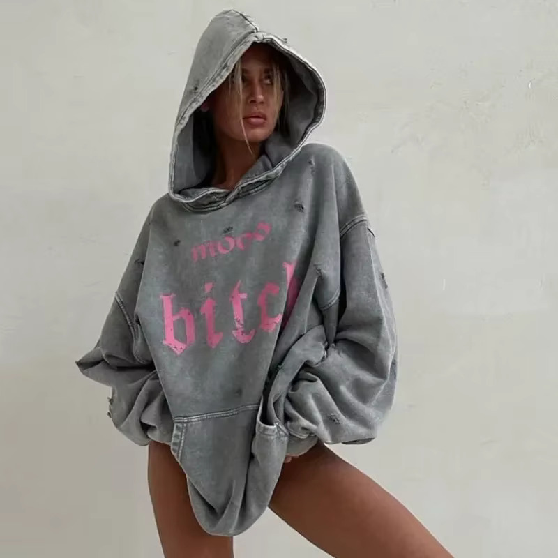 American Retro Alphabet Print Coat Men 2025 Goth Punk Haruku Street Hoodie Women Distressed Loose Sweatwear