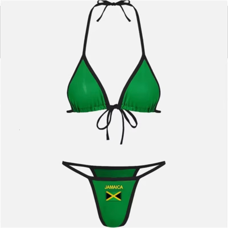 Jamaican Flag Compon Split Bikini Set 2024 Sexy Women's Patch Swimsuit Hot Suit Summer Beachwear Green And Yellow