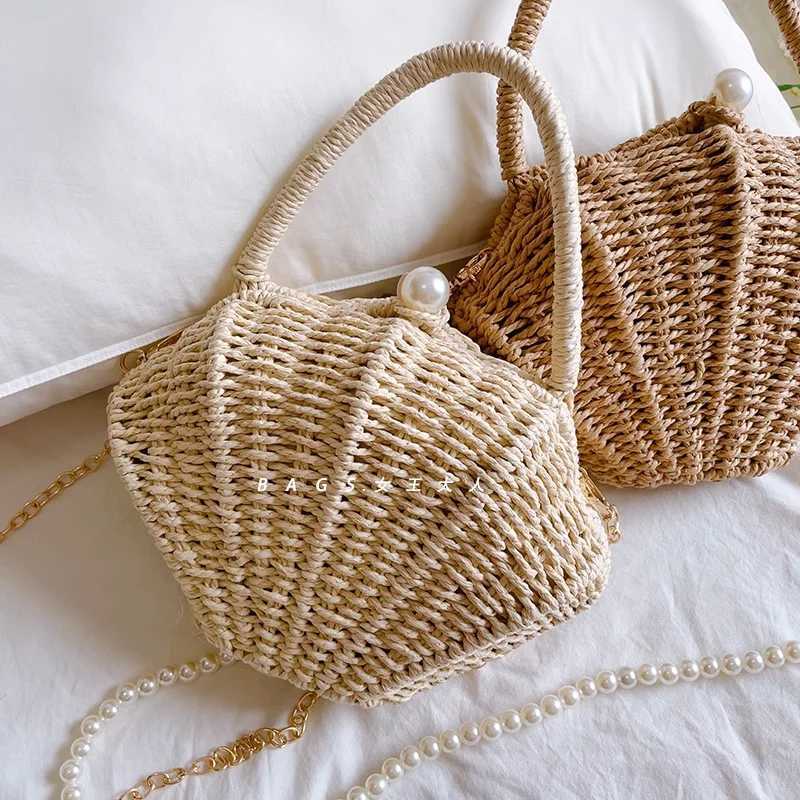 Shell rattan str woven diagal cross small bagcute fairy changemobile facefiable woven beach bag Y250212