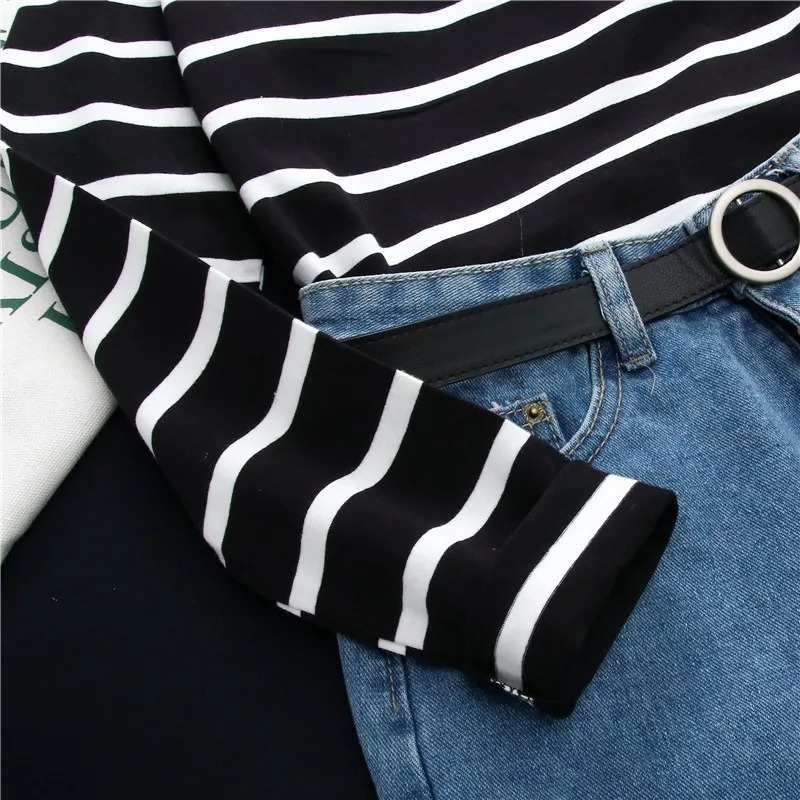 Womens Long Sleeve Striped TShirt Tops Loose Round Collar Summer Casual Simple 250211