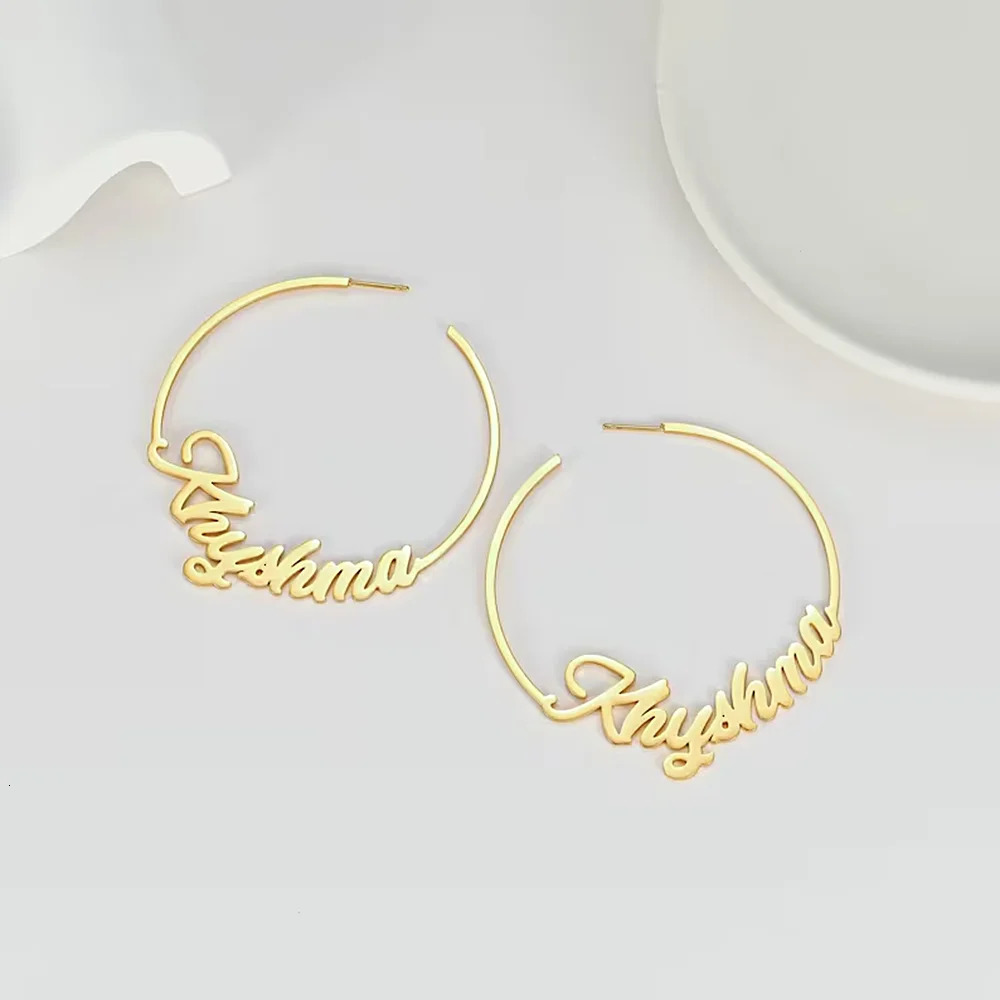 Custom Personalise Name Earring for Women Stainless Steel Type C Perforation 70mm Big Hoops Earrings A Pair Jewelry Gift 250114