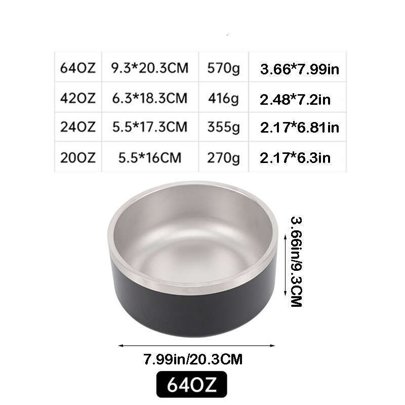 DHpet New 32oz 64oz Dog Bowl Double Wall Non-Slip Stainless Steel Pet Dog Food Feeder Water Bowl for Medium Large Pets