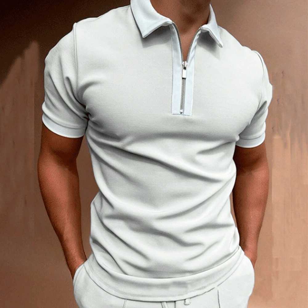 Mens Short-sleeved T-shirt Slim Fit Patchwork Zipper Turn Down Collar Mens Polo Summer T-Shirts Streetwear Breathable X250213