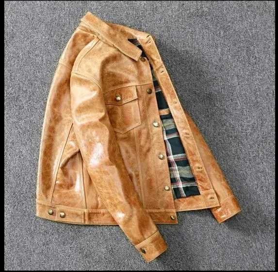 LNY Shop Best.2020 Mens slim fit leather jacket vegetable tanned batik head leather jacket classic 507 style leather jacket X250213