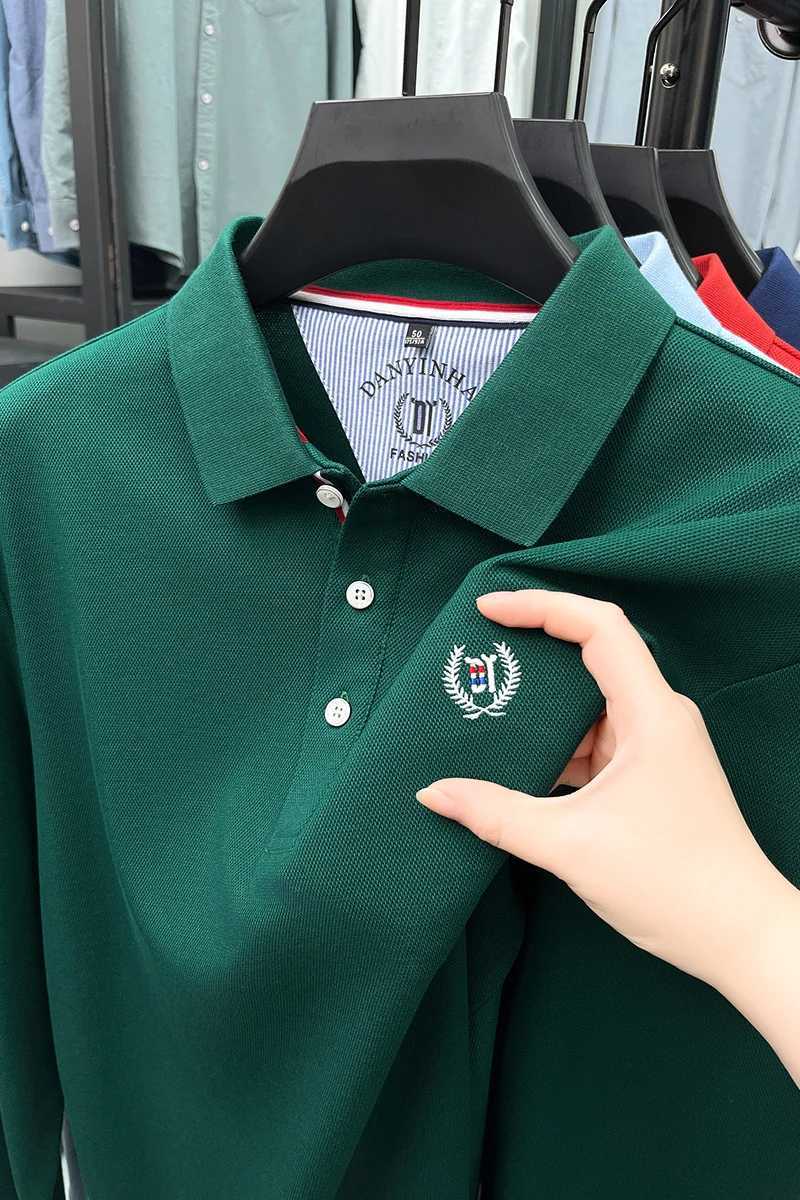 Silk cotton long sleeved mens polo shirt autumn fashion new style high-end feel badge embroidery design top casual T-shirt X250213