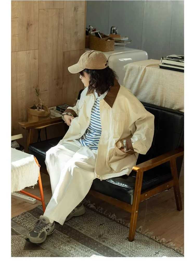 Vintage Cargo Jacket Men Women Solid Color Multi-pocket Loose Coat Harajuku Lapels Color-blocke Casual Jacket Spring Unisex Tops X250213