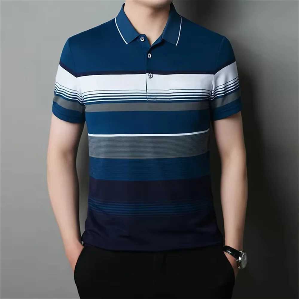 Top Grade Yarn-dyed Process Casual Luxury Polo Shirt For Men Summer Stripped Short Sleeve Fashions Tops Men Clothing Summer X250213