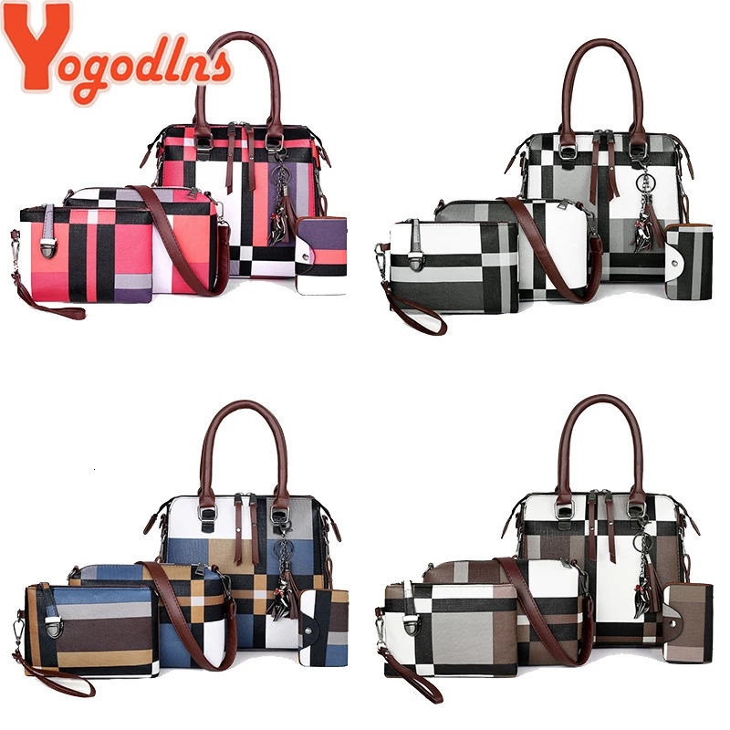 Handbags plaid Women Bags er tassel Purses and Handbags Set 4 Pieces Bags Female Feminina travel tote 250207