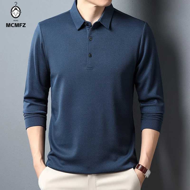 Mens Business Casual Polo Long Sleeve T-shirt Summer Comfortable Solid Cotton Top X250213