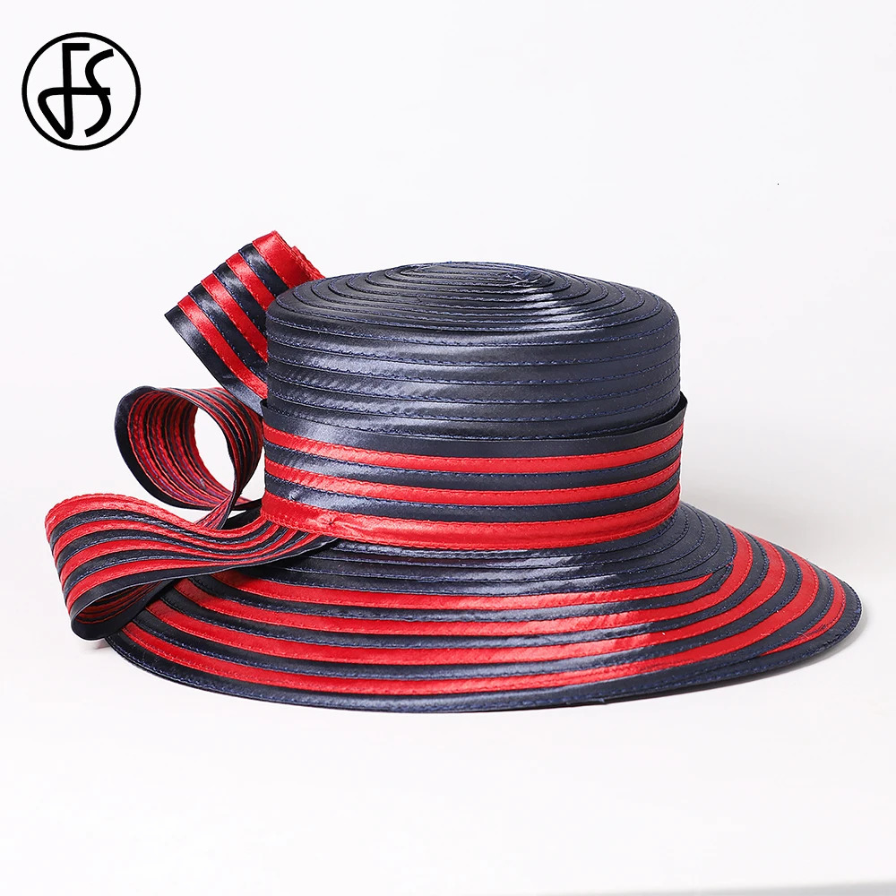 FS Satin Cloth Hats For Women Ladies Stripe Formal Tea Party Dress Wedding Bridal Elegant Church Cap Bowler Hat 250118