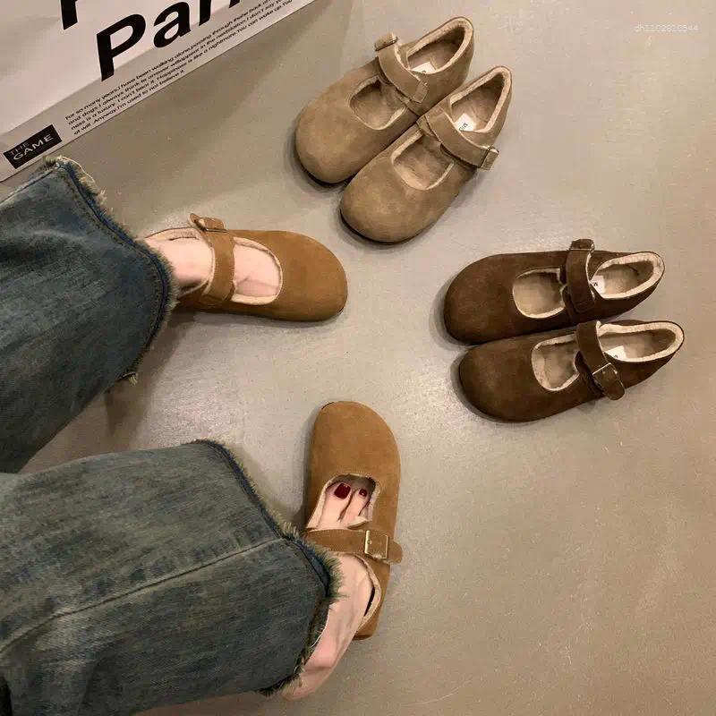 Casual Shoes Winter Women Clogs Platform Loafers Fur Autumn Female Footwear Creepers Fall Dress Mary Janes Cow Suede Women's