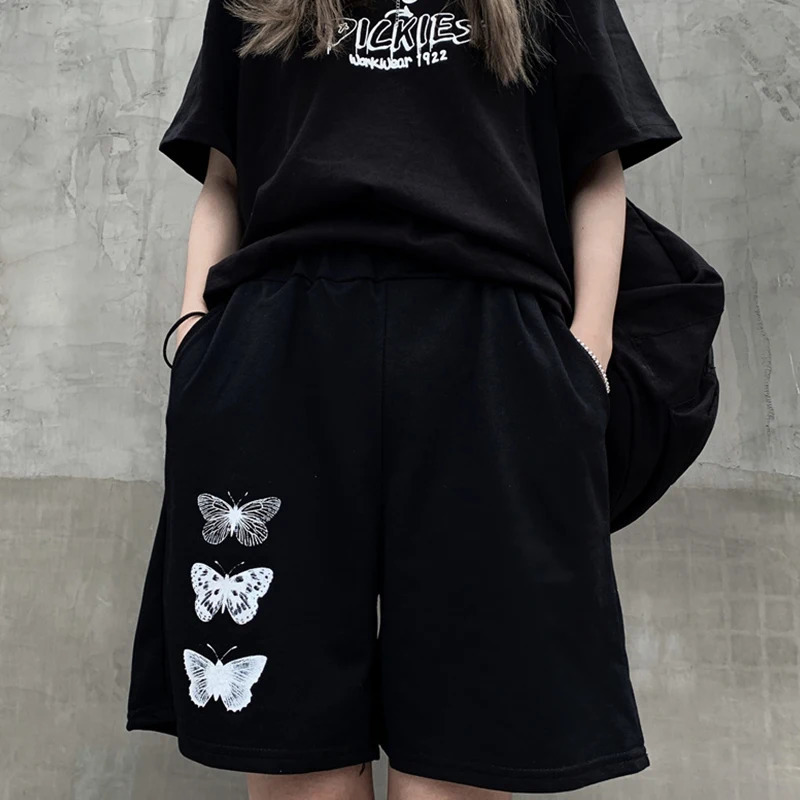 Womens Summer print Shorts Solid Wide-leg Knee-length Harajuku Simple Ins Trendy All-match Students Chic skinny plus size Casual 250210