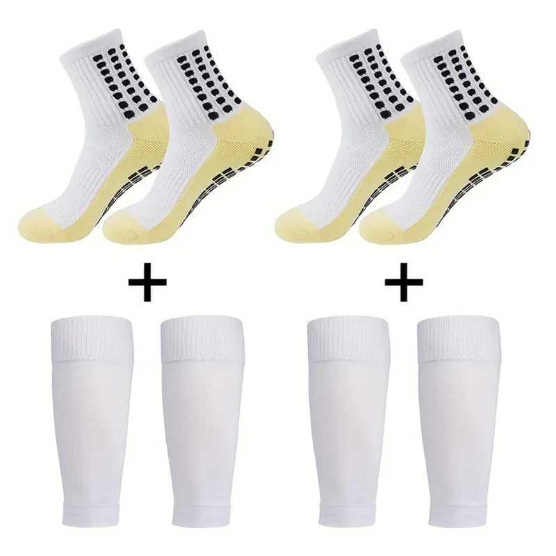 2 Pairs Non Slip Football Socks+2 Pairs Knee Pads Calf Sleeves Men Women Breathable Running Soccer Cycling Sports SocksXJ250213