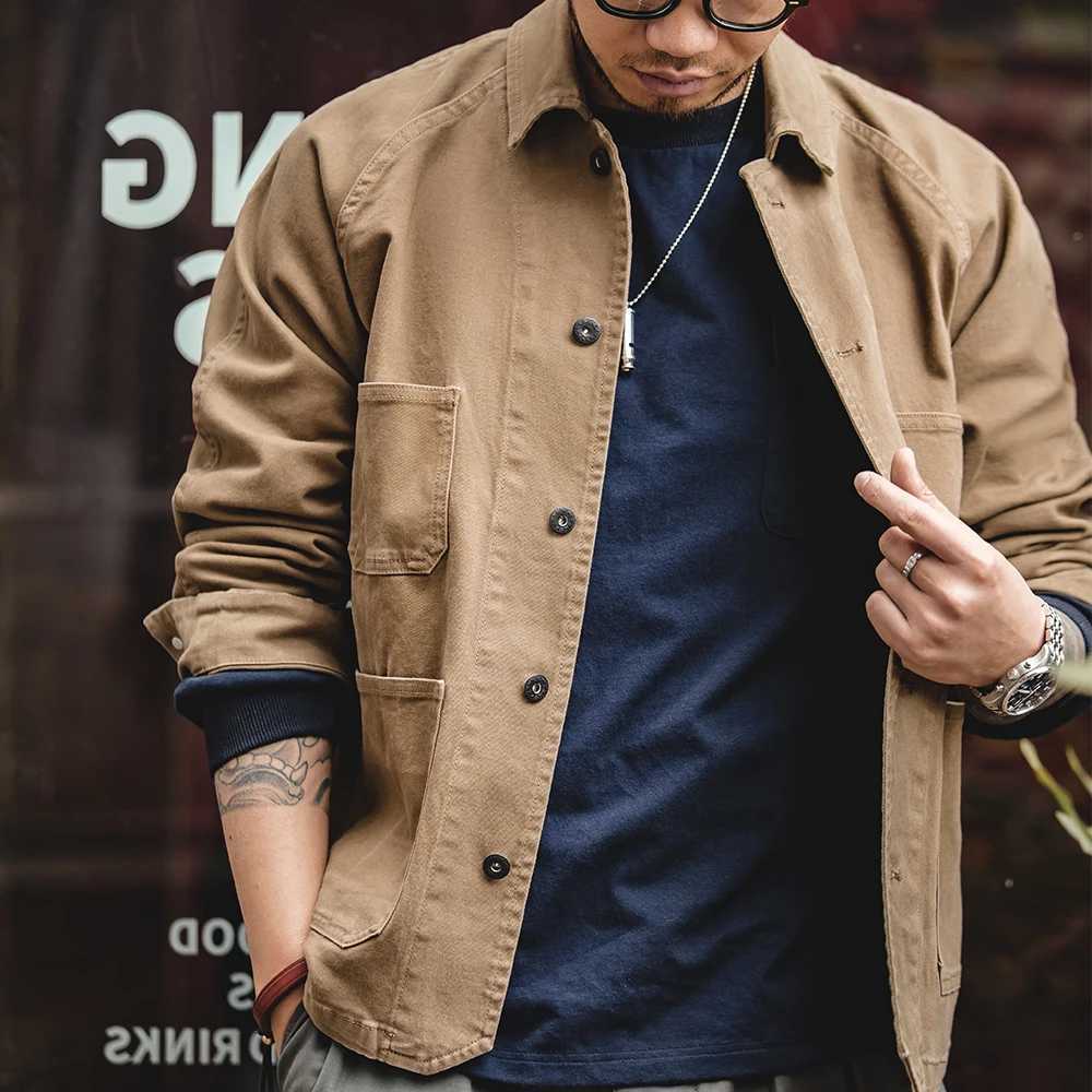 Maden Vintage Khaki Jackets for Men Loose Cotton Solid Chore Coat American Cargo Casual Jacket Man Clothing X250213