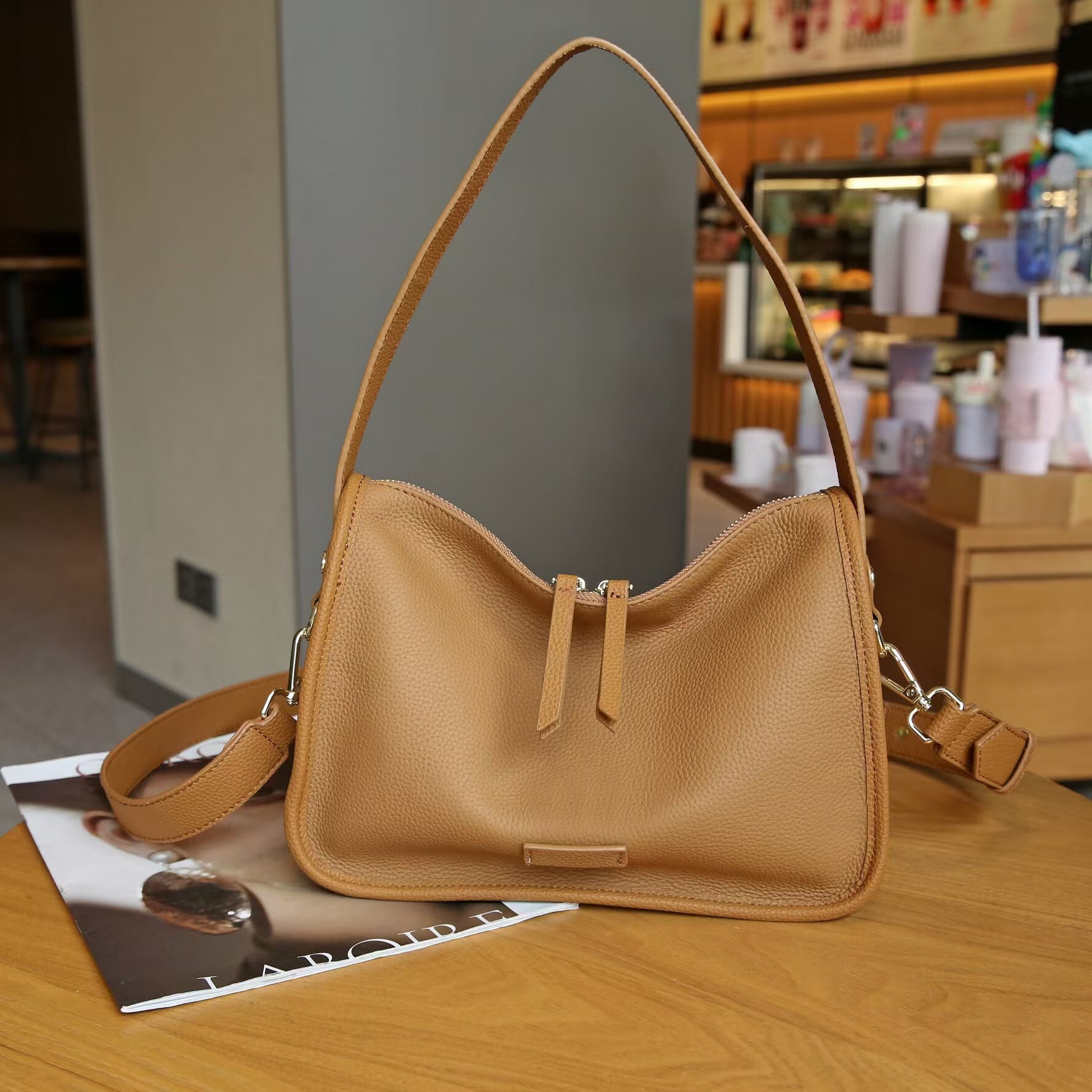 Bag Leather Handbag, Niche Design, Multifunctional High-End Feel, Top Layer Cowhide Women's Bag, Fashionable Armpit Bag