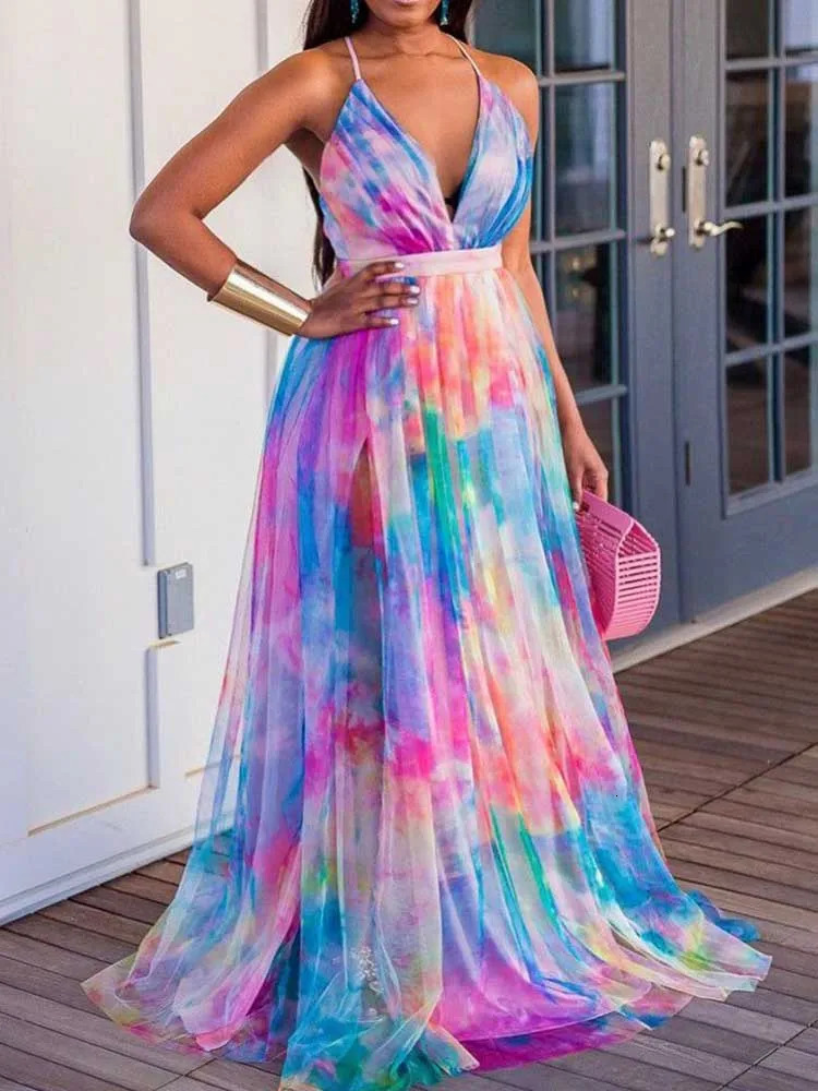 Plus Size Women Clothing 2xl 3xl 4xl 5xl Summer Sexy Evening Dresses Elegant and Beautiful Halterneck Long Dresses Mesh Hem 250211