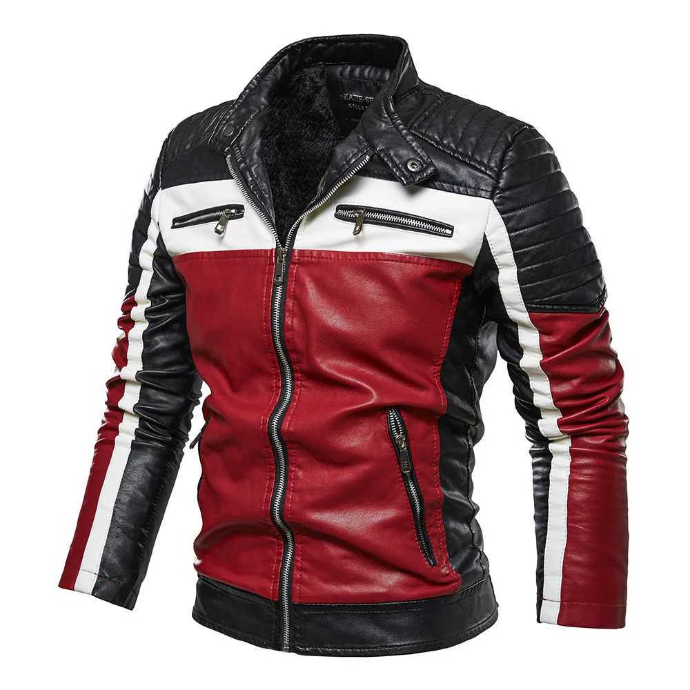 Winter high-quality mens motorcycle leather jacket mens fashionable casual jacket mens stand up collar warm Pu jacket X250213