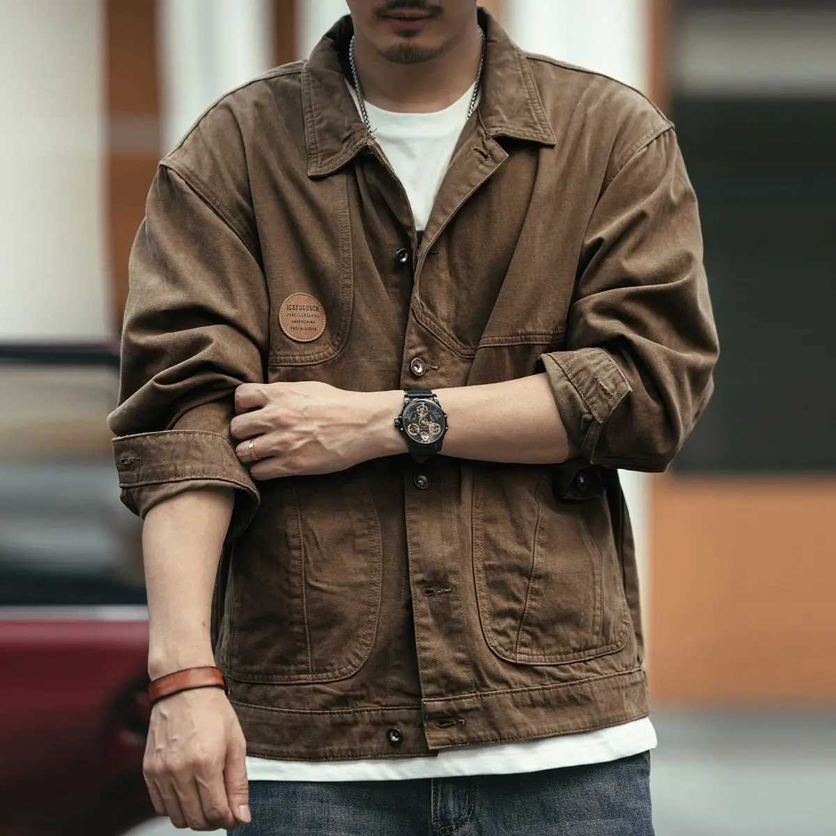 Mens Brown Leisure Jackets Leisure Clothing Korean Version 5 Sizes Autumn Winter X250213