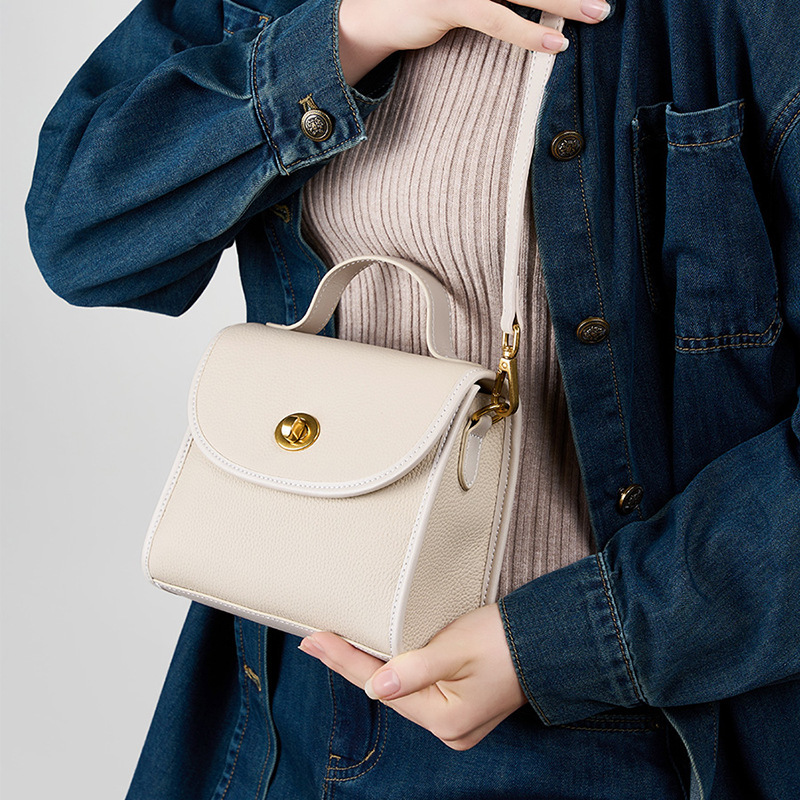 High Grade Top Layer Cowhide Brown Small Square With Crossbody Handbag, Compact And Casual Leather Bag For Women's New Model