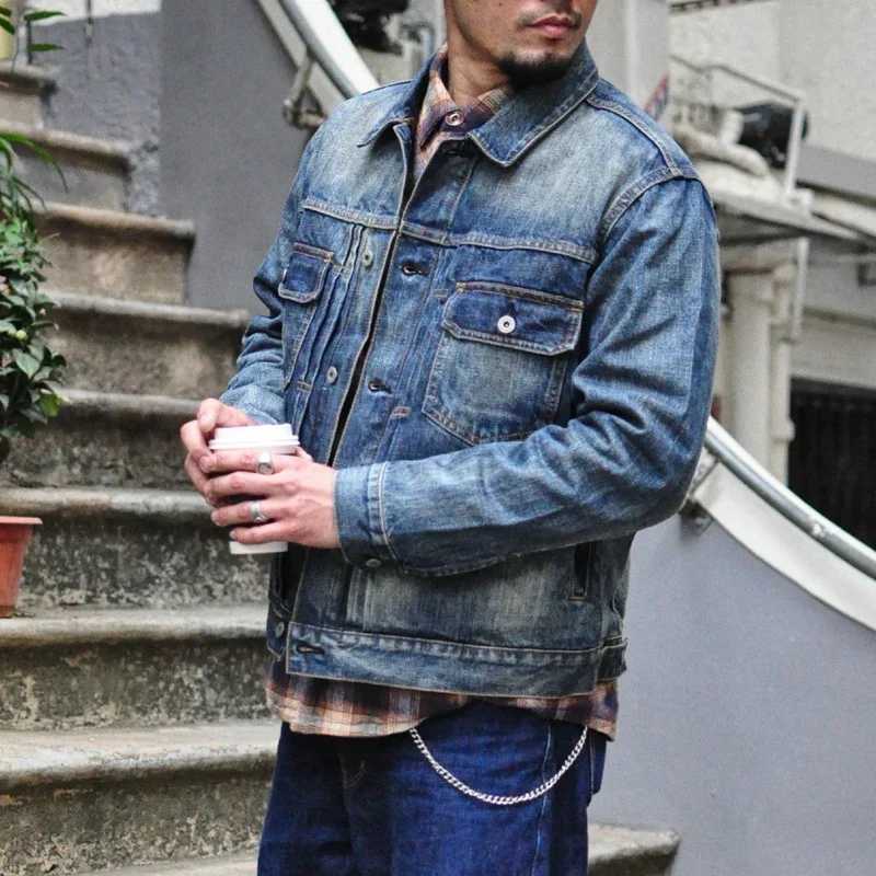 SAUCE ZHAN Distressed Denim Jacket Jean Jacket Mens Jeans Mens Selvedge Denim Motorcycle Jacket American Casual Wear X250213