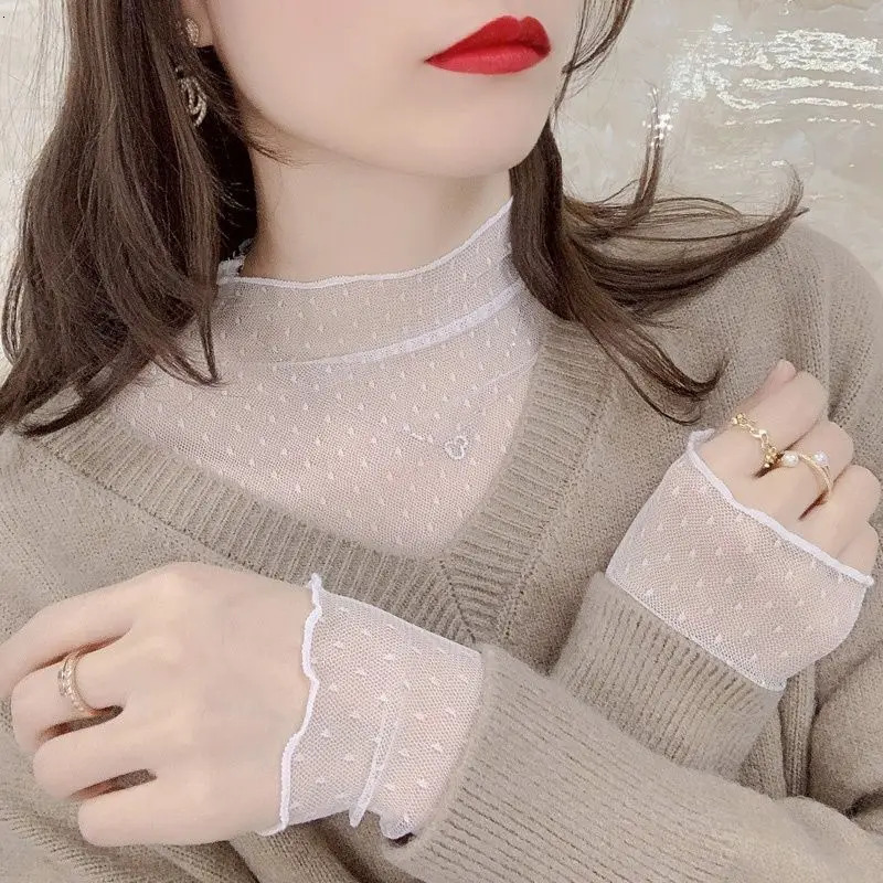 Transparent Mesh Ladies Tops Sexy Women O Neck Turtleneck TShirts Sheer Blouses For WomenLong Sleeve Shirt Crop Top 250114