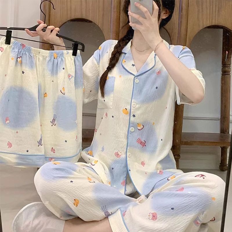 Y18-European and American style large size home clothes plus size plus size love round neck short sleeve long pants women's pajamas set