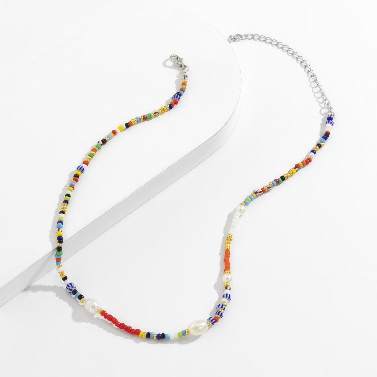 designer Woman Weaving beaded colorful rice beads, bees, minimalist collarbone chain, versatile splicing pearl ethnic necklace for women