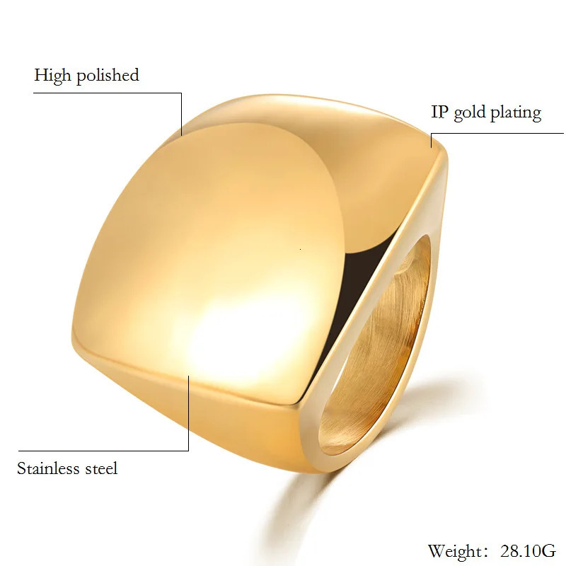 Fashion Gold Ring Womens Party Jewelry 316L Stainless Steel Square Cocktail Anillos MUJI 250109