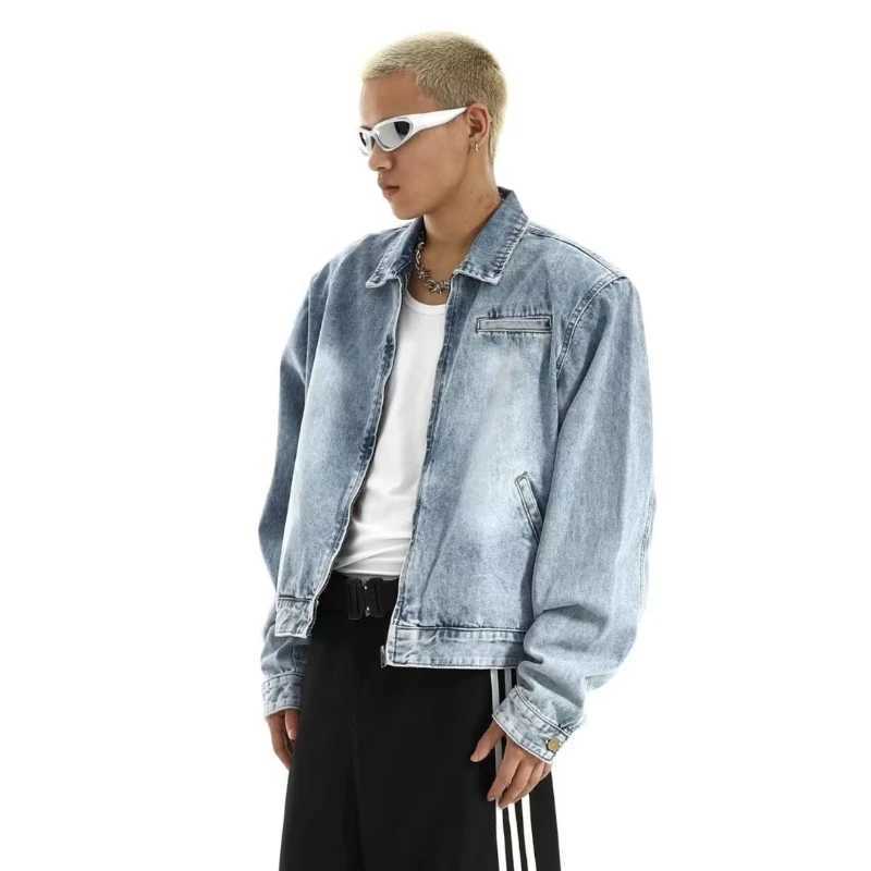 Retro Denim Jacket Mens American Vintage Washed Short Zipper Cowboy Coats Women Autumn Spring Hip Hop Street Bomber Outwear X250213