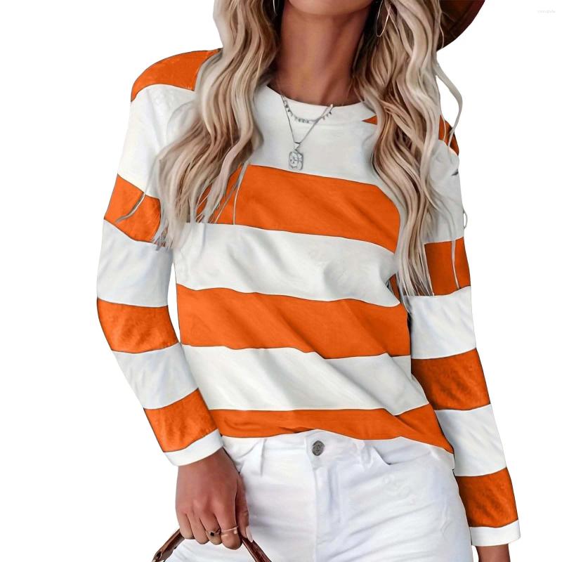 Womens T Shirts Women Striped Print Long Sleeve Blouse Autumn Round Neck Sweatshirt Casual Basic Tops Streetwear Pullover Shirt For