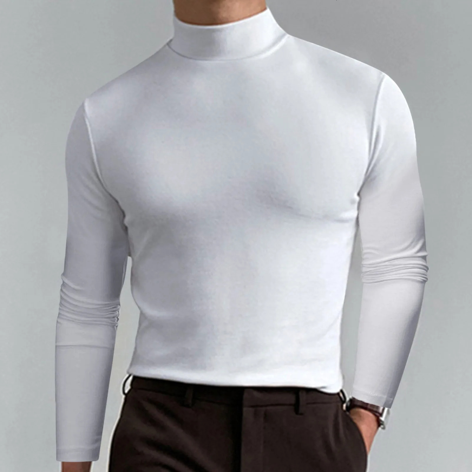 Basic Bottoming Top Men Turtleneck Long Sleeved Autumn Winter T Shirts Solid Color Casual Style Mens Sweatshirt Pack 250208